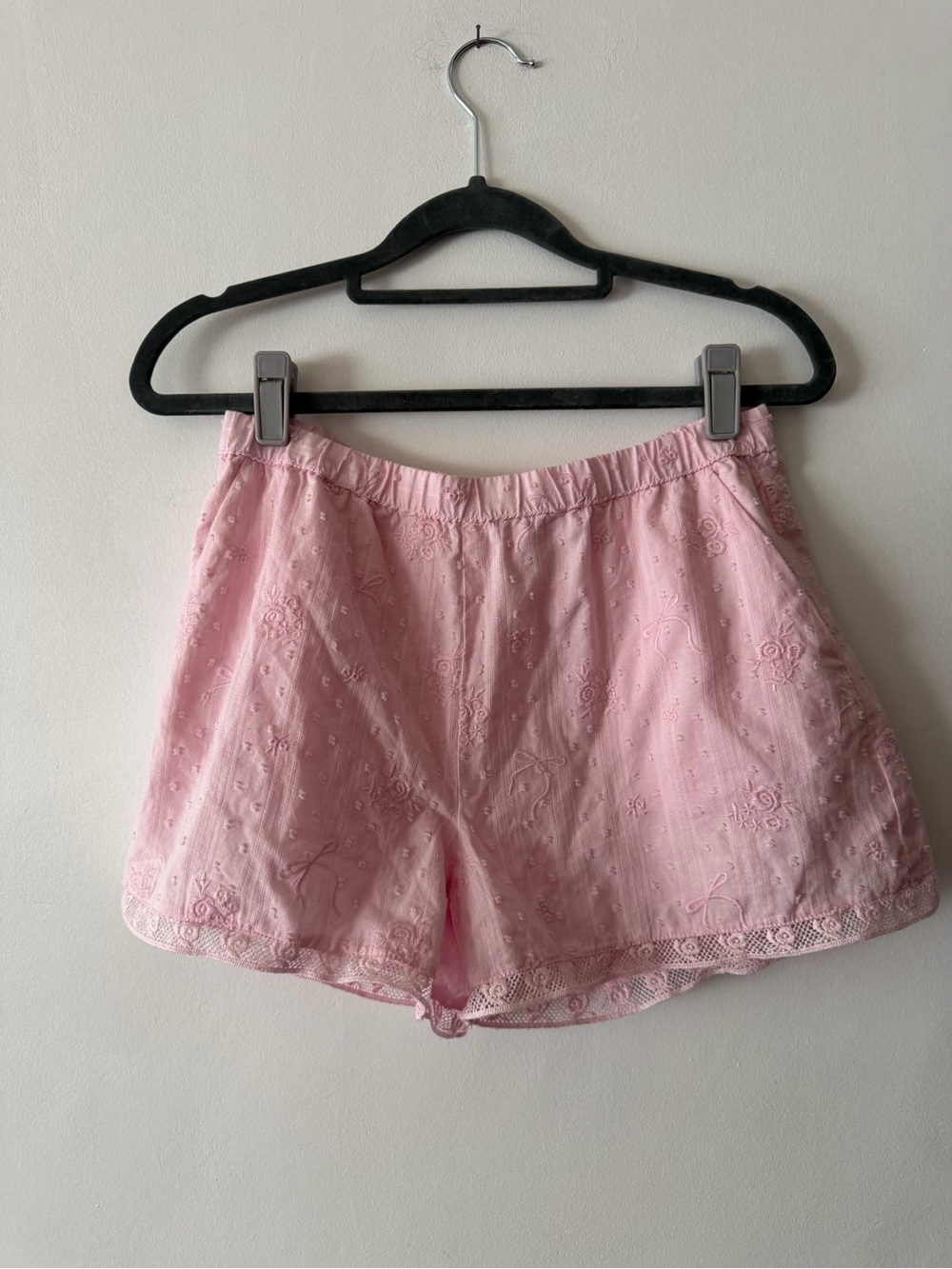 LoveShackFancy Pastel Pink Embroidered Eyelet Shorts